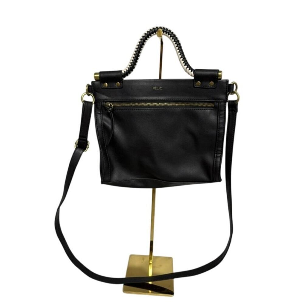 Relic by Fossil Black Faux Leather Crossbody Bag Braided Handle Gold Hardware
